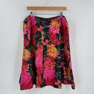Talbots Black Midi Skirt with Pink and Yellow Floral Print